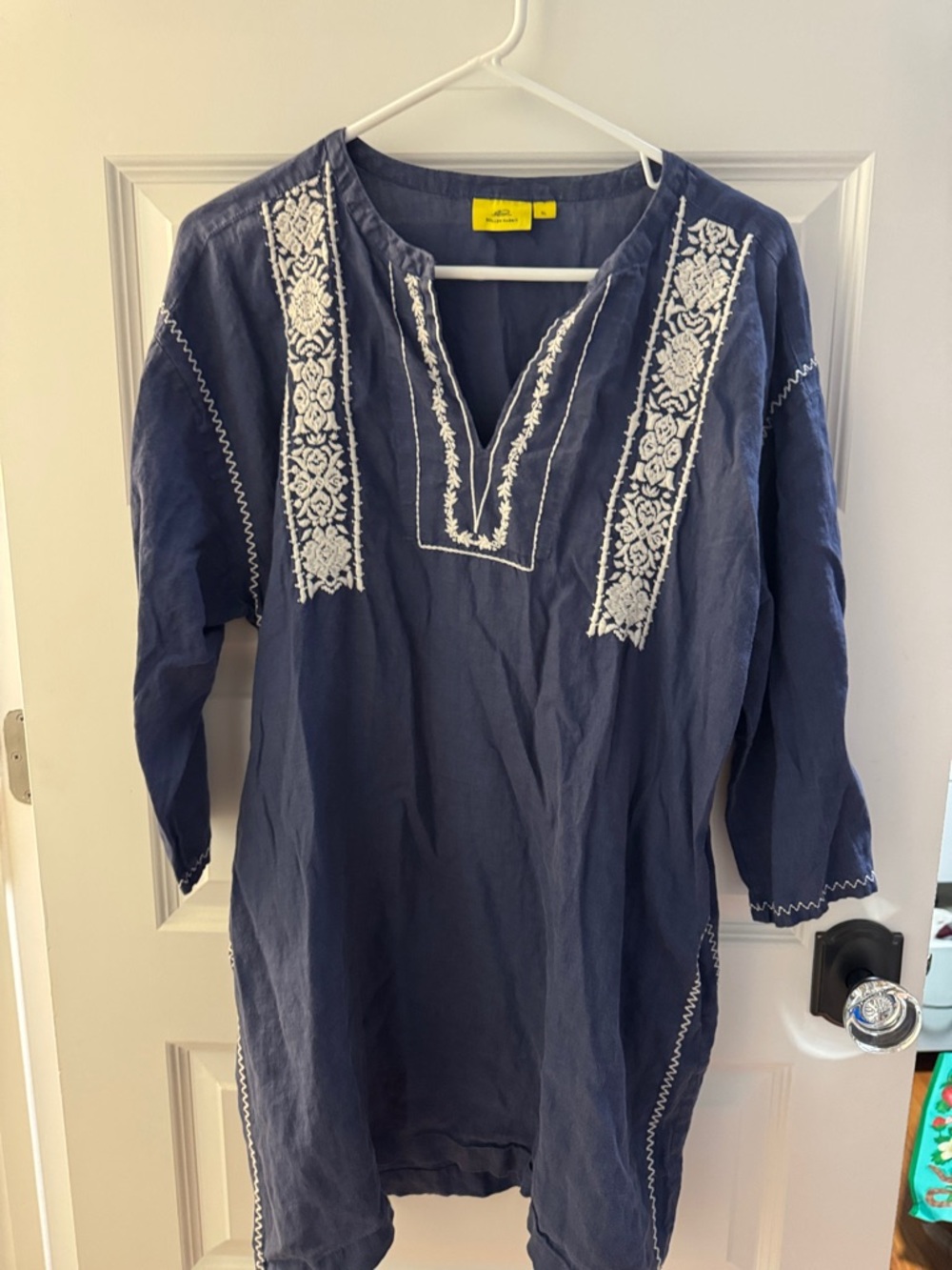 Roller Rabbit Navy Tunic or Beach Cover-up with White Embroidery